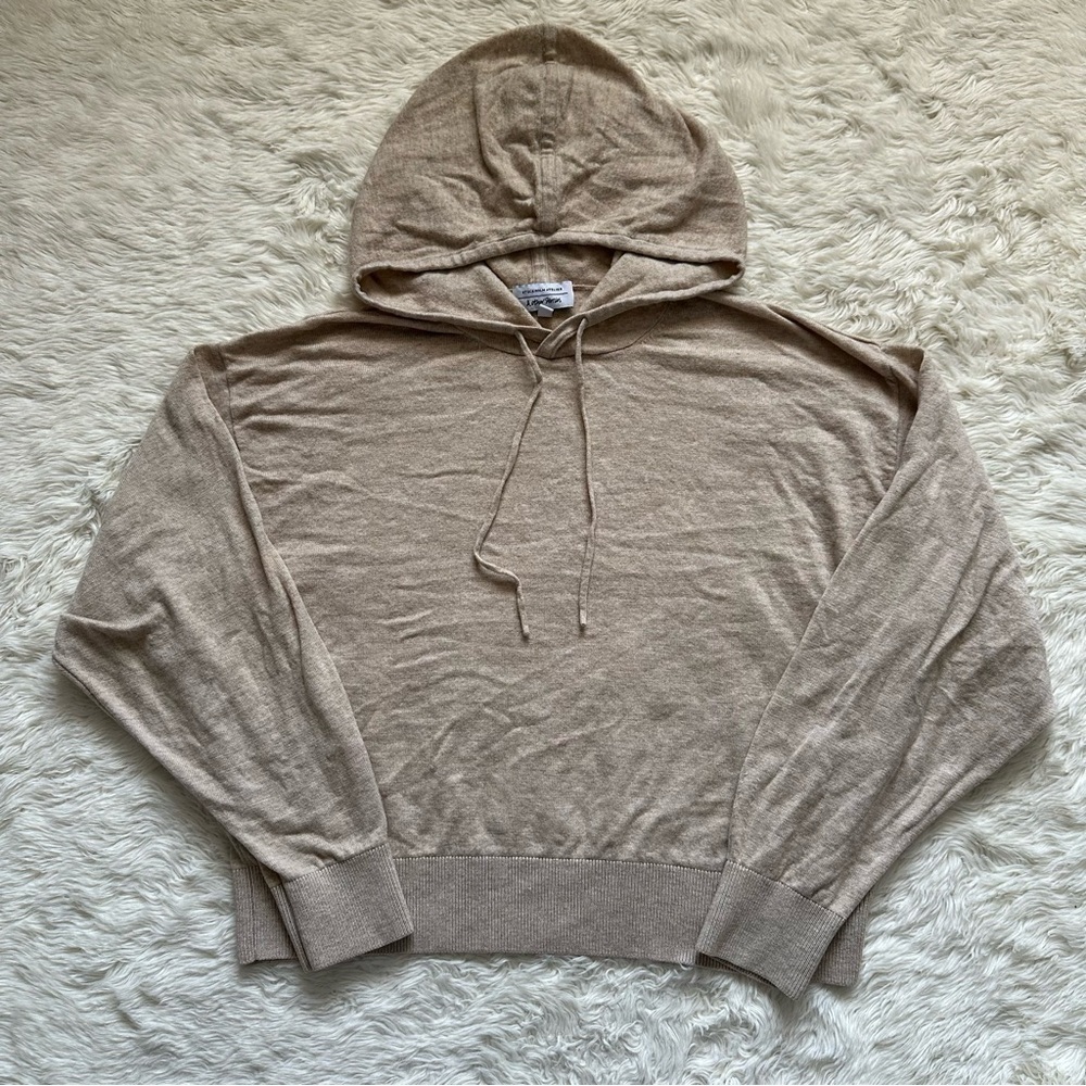 & Other Stories Hoodie Oversized Wool Knit Long Sleeve Pullover Hooded Tan L